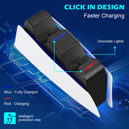 New Fast Dual Charging Station for PS5 - Wireless Game Controller Dock Stand with LED for PS5 Slim Gamepad