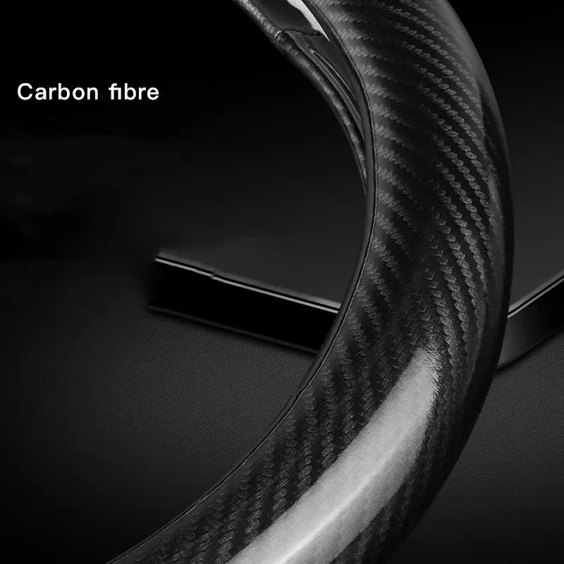 Universal Carbon Fiber Leather Steering Wheel Cover — 3D Anti-Slip, Stylish Car Accessory