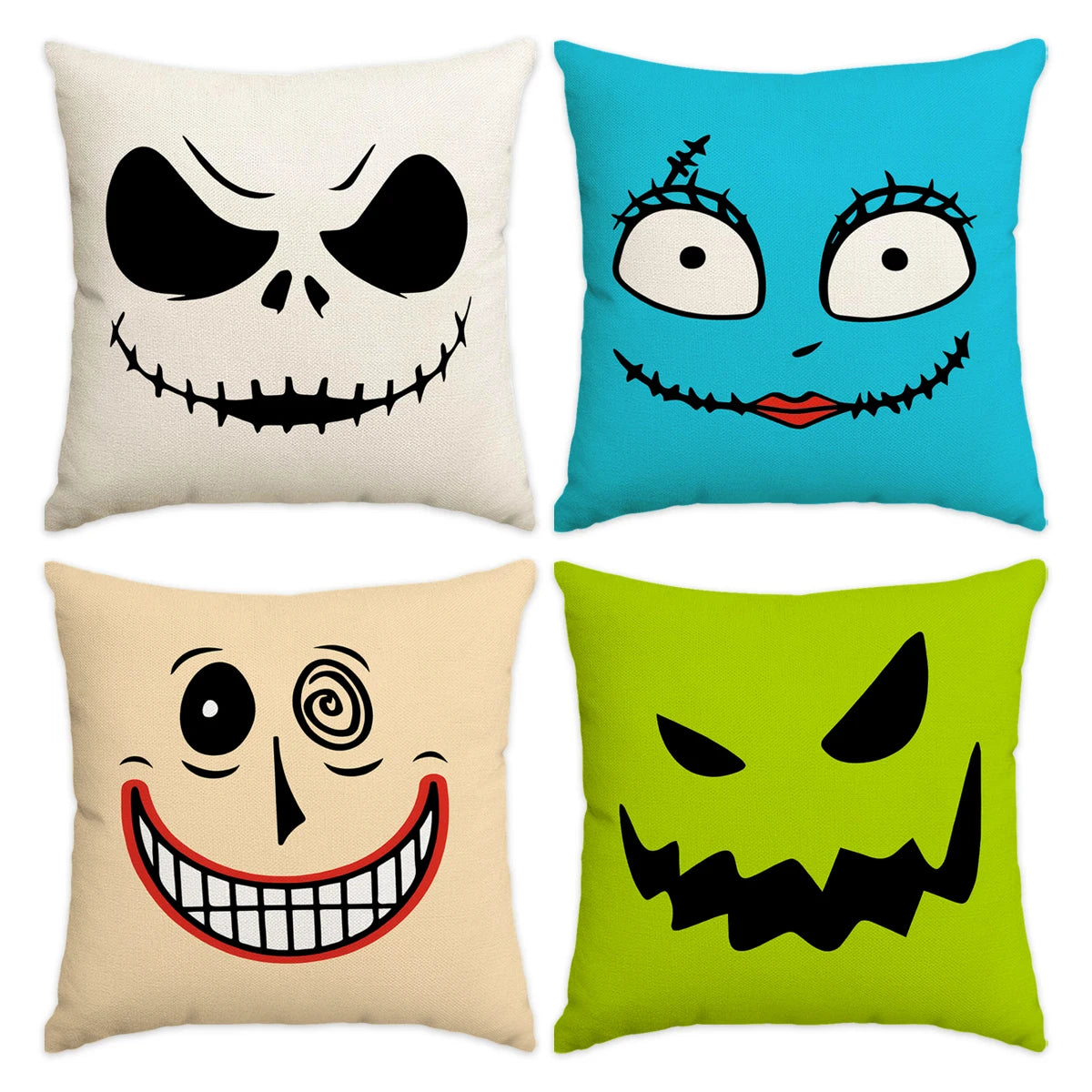 Halloween Pillow Covers — 1pc/4pcs Horror Expression Cushion Covers for Sofa & Home Decor