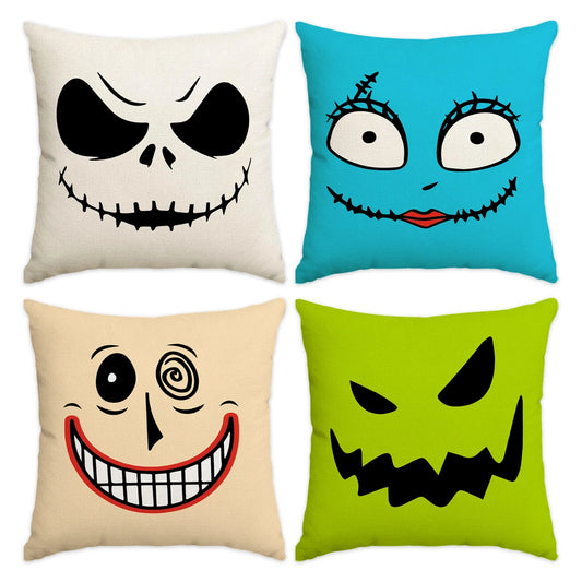 Halloween Pillow Covers — 1pc/4pcs Horror Expression Cushion Covers for Sofa & Home Decor