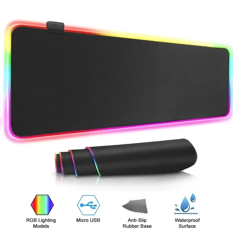 RGB LED Backlit Gaming Mouse Pad – Waterproof Large Desk Mat for Keyboard & Mouse, Big PC Gamer Mouse Carpet Play Surface