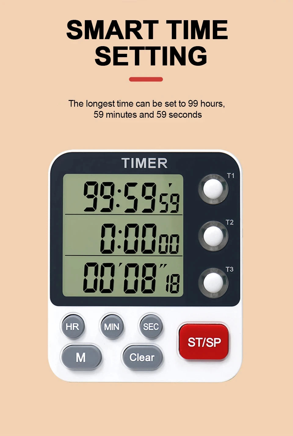 3 Channel Digital Kitchen Timer – Count Up/Down with LCD Display, Adjustable Volume & Mute Flashing Alarm