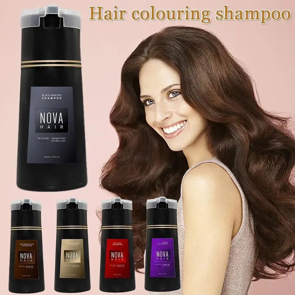Nova 3-in-1 Hair Dye Shampoo – Natural Fast Black Hair Coloring for Men & Women, Long-Lasting Hair Care