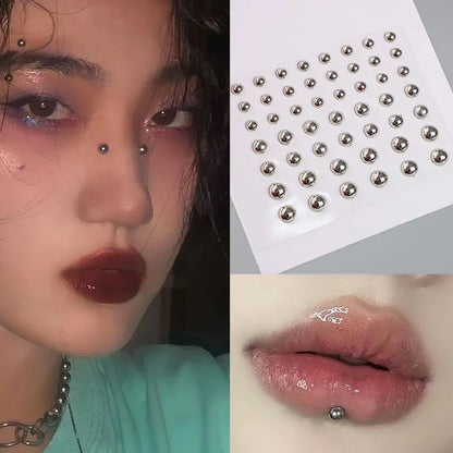 165PCS Non-Piercing Lip, Nail & Body Stickers – Self-Adhesive, Waterproof, Reusable Fake Jewelry for Lip, Eyebrow, Nose & Belly Button