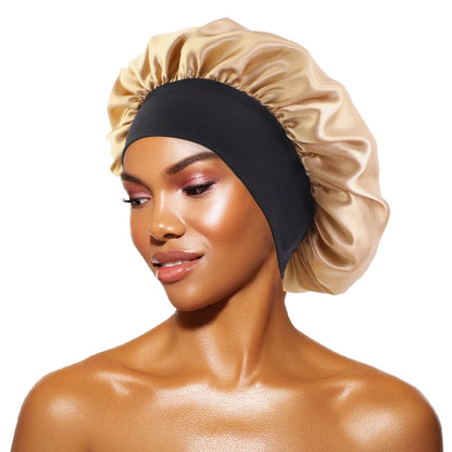 Women's Satin Wide-Brimmed Bonnet – Unisex Night Sleeping & Bathing Head Wrap with Elastic Band for Hair Care