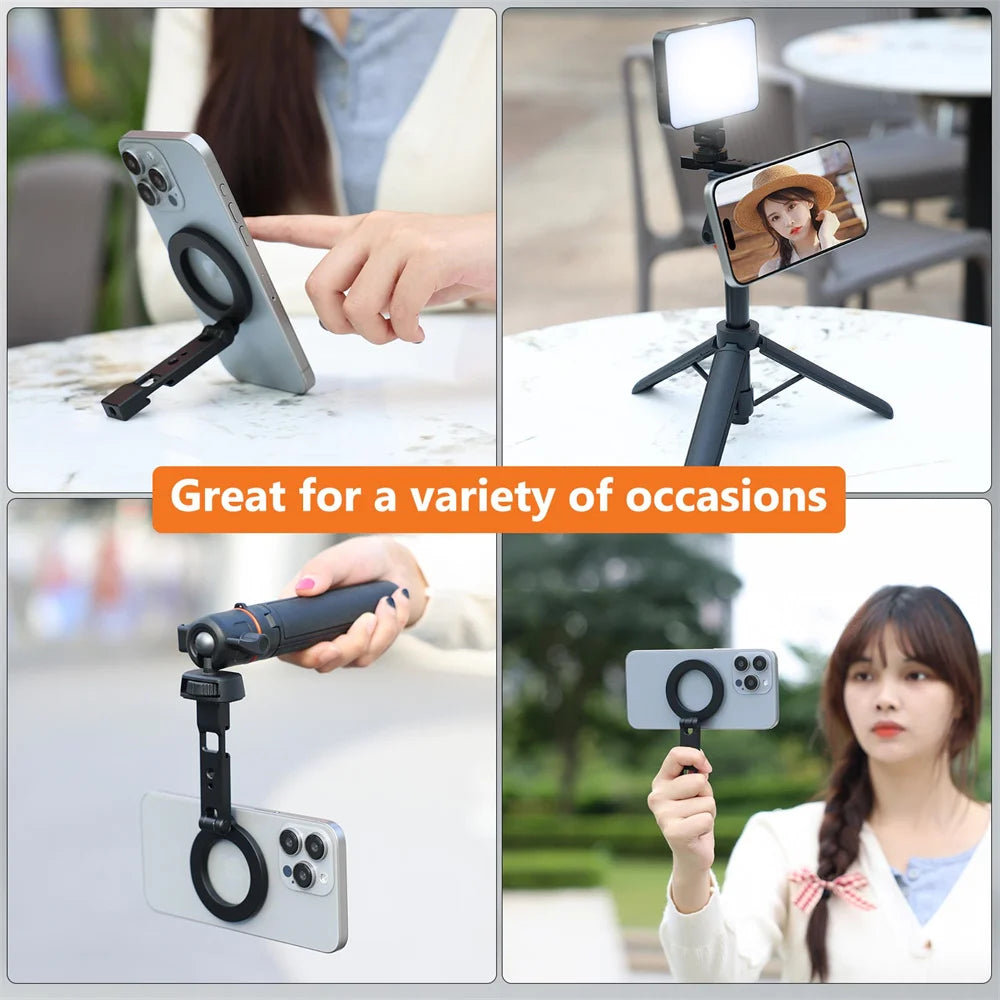 VRIG Magnetic Phone Holder Stand – MagSafe Cold Shoe Tripod Mount with 1/4” Screw for iPhone & Android, Desktop Vlog & Live Streaming