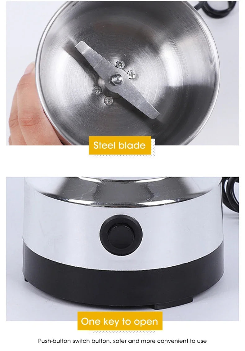 Mini Electric Grinder 300ml – Ultrafine Pulverizer for Baby Food, Coffee, Spices & Grains with 2/4 Blades
