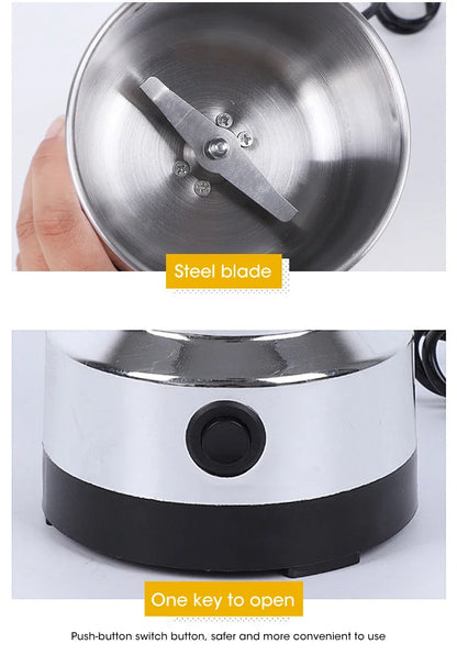 Mini Electric Grinder 300ml – Ultrafine Pulverizer for Baby Food, Coffee, Spices & Grains with 2/4 Blades
