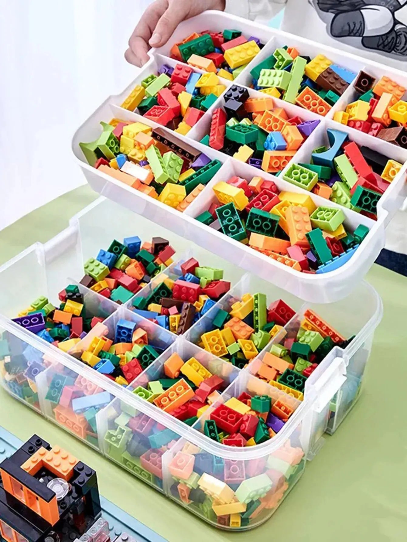 Stackable Kids Storage Box – Building Blocks Organizer with Handle, Adjustable Toy & Sundries Container for Children