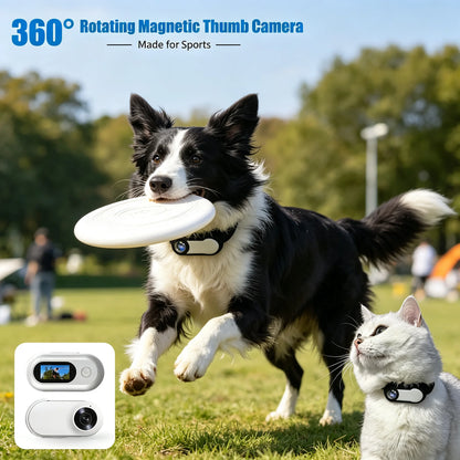 360° Rotation Pet Camera - 120° Wide-Angle Mini Collar Body Camera for Dogs and Cats, Portable Outdoor Video Recorder