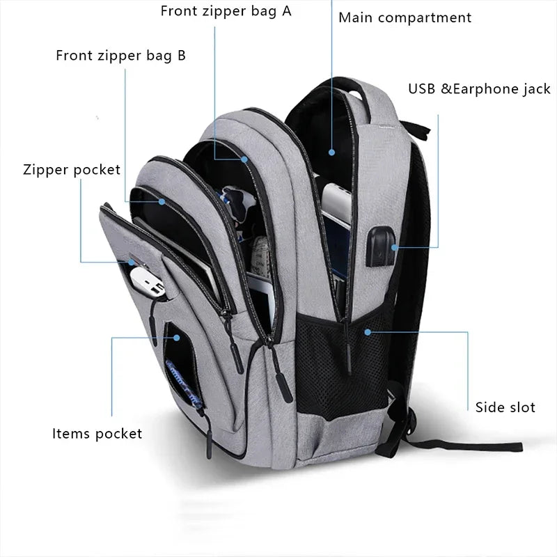 Large Capacity Oxford Backpack - 15.6” Laptop Bag for Men and Teens, Black Solid High School and College Student Backpack
