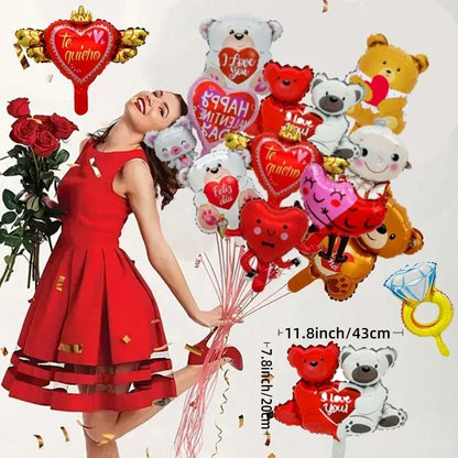 60in Standing Teddy Bear Balloon – Cute Love-Shaped Decoration for Romantic Valentine’s Day, Proposal, Wedding & Birthday Party