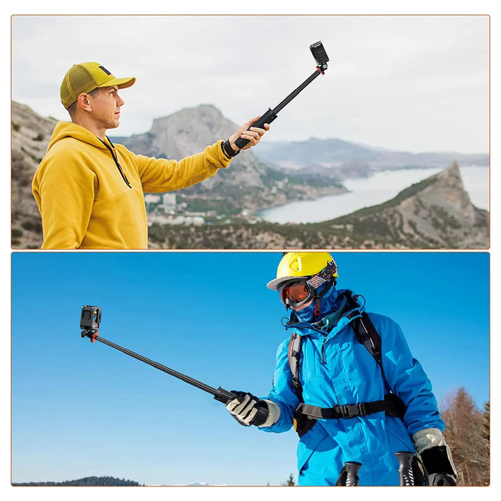 Aluminum Extendable Selfie Stick Tripod – Mini Portable Vlog Tripod for GoPro Hero 12-6, Osmo Action, Insta360 One R & X3
