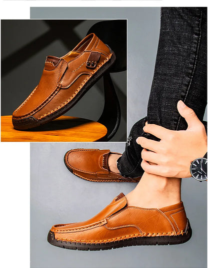 Handmade Leather Men’s Loafers – Casual Slip-On Flats, Comfortable Outdoor Walking Shoes