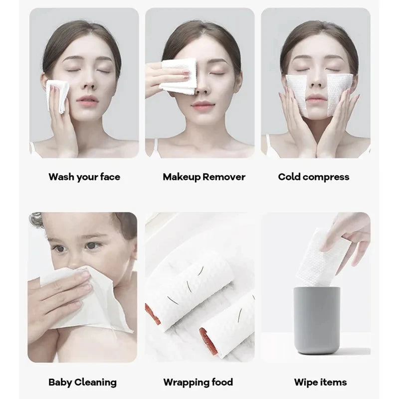 100-Count Disposable Face Towels - Soft Thick Cotton Dry Wipes for Makeup Removal & Facial Cleansing