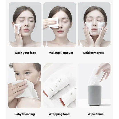 100-Count Disposable Face Towels - Soft Thick Cotton Dry Wipes for Makeup Removal & Facial Cleansing