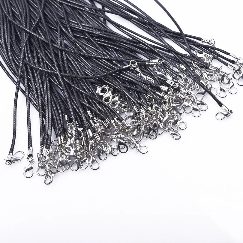 Black Leather Rope Chain Necklace – 50/55/60cm DIY Wax Alloy Chains with Lobster Clasp, 10/20/30pcs for Men & Women