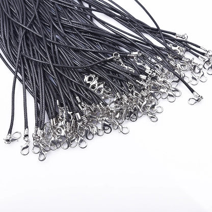 Black Leather Rope Chain Necklace – 50/55/60cm DIY Wax Alloy Chains with Lobster Clasp, 10/20/30pcs for Men & Women