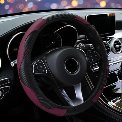 PU Leather Car Steering Wheel Cover — Breathable, Anti-Slip, 37-38cm Universal Car Accessory