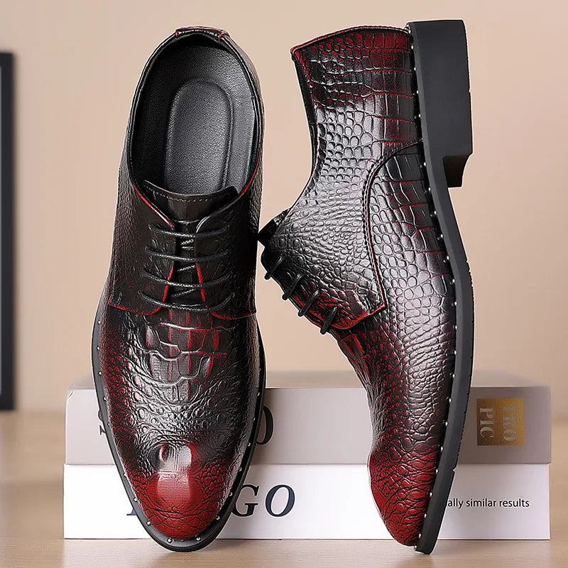 Men’s Genuine Leather Crocodile Pattern Oxford Shoes - Luxury Lace-Up Wedding Party Business Office Dress Shoes
