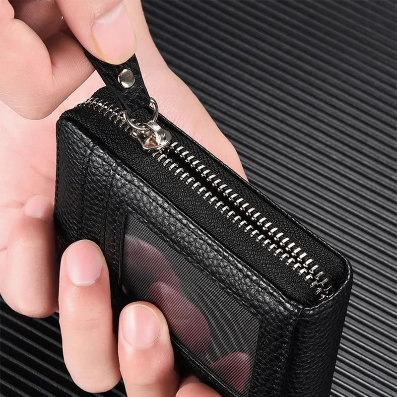 Portable Card Holder Wallet - Compact Zippered Bank Card and Business Card Organizer with Vertical Handheld Design