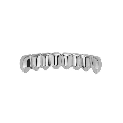 Glossy Teeth Grillz Set - Top & Bottom Anti-Slip Copper Dental Caps Gold Silver Halloween Jewelry Accessory