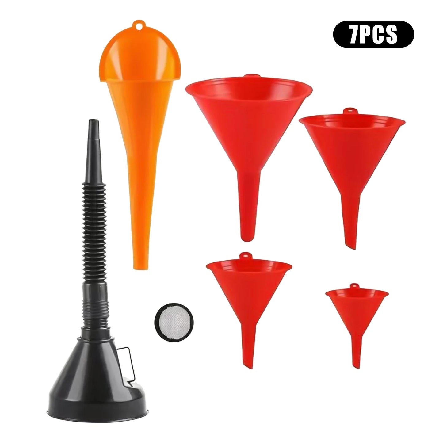 Automotive Plastic Funnel Set – Wide Mouth Flexible Multi-Use Funnels for Fuel, Oil, Water Coolant & Engine Maintenance, Right Angle Design Garage Tool