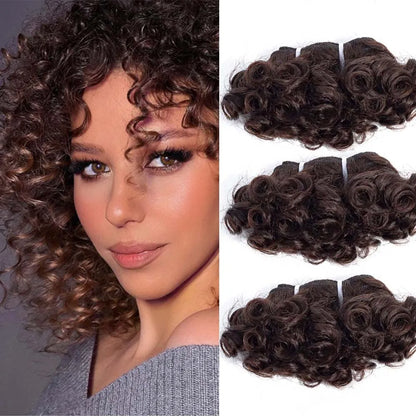 Code Calla Bouncy Curly Hair Bundles – Double Draw 6-inch Short Cut Remy Human Hair Extensions in Natural Black & Brown