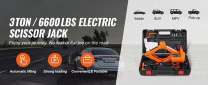 SucceBuy 3T Electric Car Jack – Portable 12V Scissor Jack with Electric Impact Wrench for SUV & Truck Tire Changes