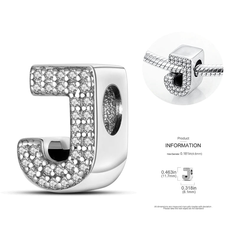 26 A-Z Alphabet Beads 925 Silver LOVE Letter Charms for 3mm Bracelets - CZ Zircon DIY Jewelry Gift