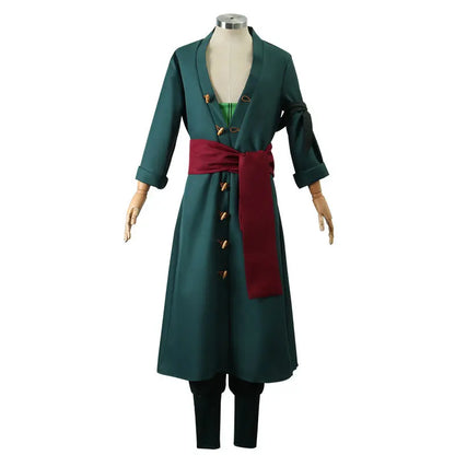 Roronoa Zoro Cosplay Costume – Anime Kimono Robe Cloak Uniform Outfit with Earrings, Halloween & Comic Con Roleplay Dress Up Suit