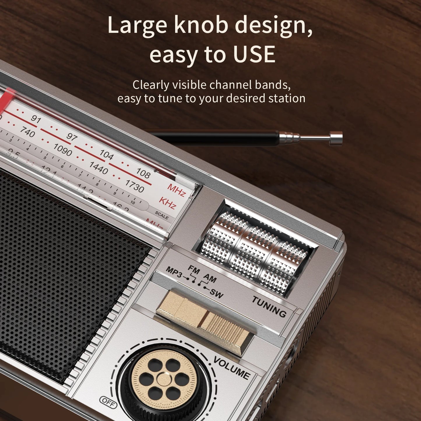 Retro All-Band Portable Radio – Wireless Audio, Solar & Multi-Mode Charging, Long Battery Life Outdoor Emergency Radio with Multiple Playback Modes