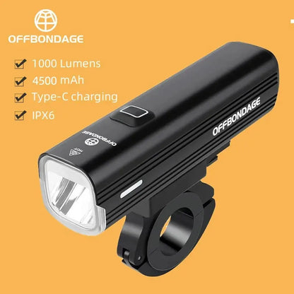 OFFBONDAGE 1000 Lumen Bicycle Light - USB Charging Bike Headlight & Power Bank | MTB & Road Highlight Flashlight for Handlebar