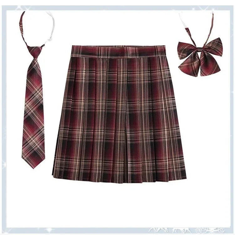 Women’s Plaid Pleated Skirt with Bowtie – XS-5XL Harajuku Preppy Mini Japanese School Uniform, Summer Kawaii Jupe
