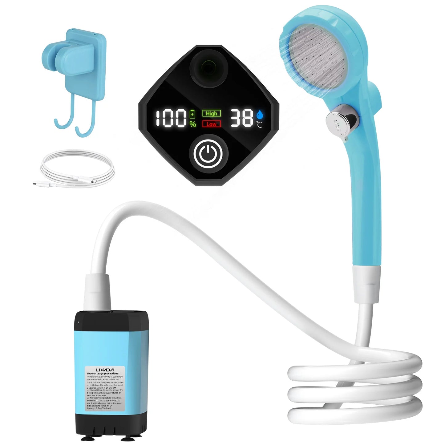 Camping Shower Pump Kit – RV & Outdoor Shower with Digital Display, Adjustable Full-Screen Shower for Backyard
