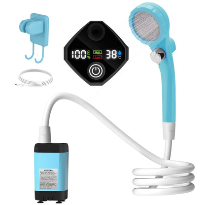 Camping Shower Pump Kit – RV & Outdoor Shower with Digital Display, Adjustable Full-Screen Shower for Backyard