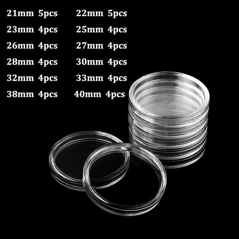 Coin Capsules Storage Box - Clear Plastic Holders for 21/23/25/30/32/38/40/45mm Coins