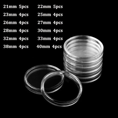 Coin Capsules Storage Box - Clear Plastic Holders for 21/23/25/30/32/38/40/45mm Coins