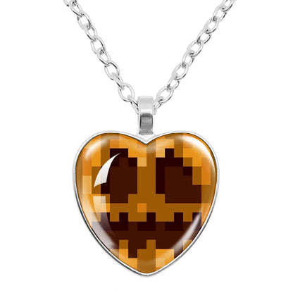 Funny Pixel Block Cartoon Pendant Necklace – 25mm Glass Heart-Shaped Charm, My World Theme Jewelry Gift
