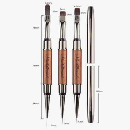 Double-Head Sandalwood Handle Nail Brush – Liner Brush Painting Pen, Gel Brush for Crystal Nail Art Manicure