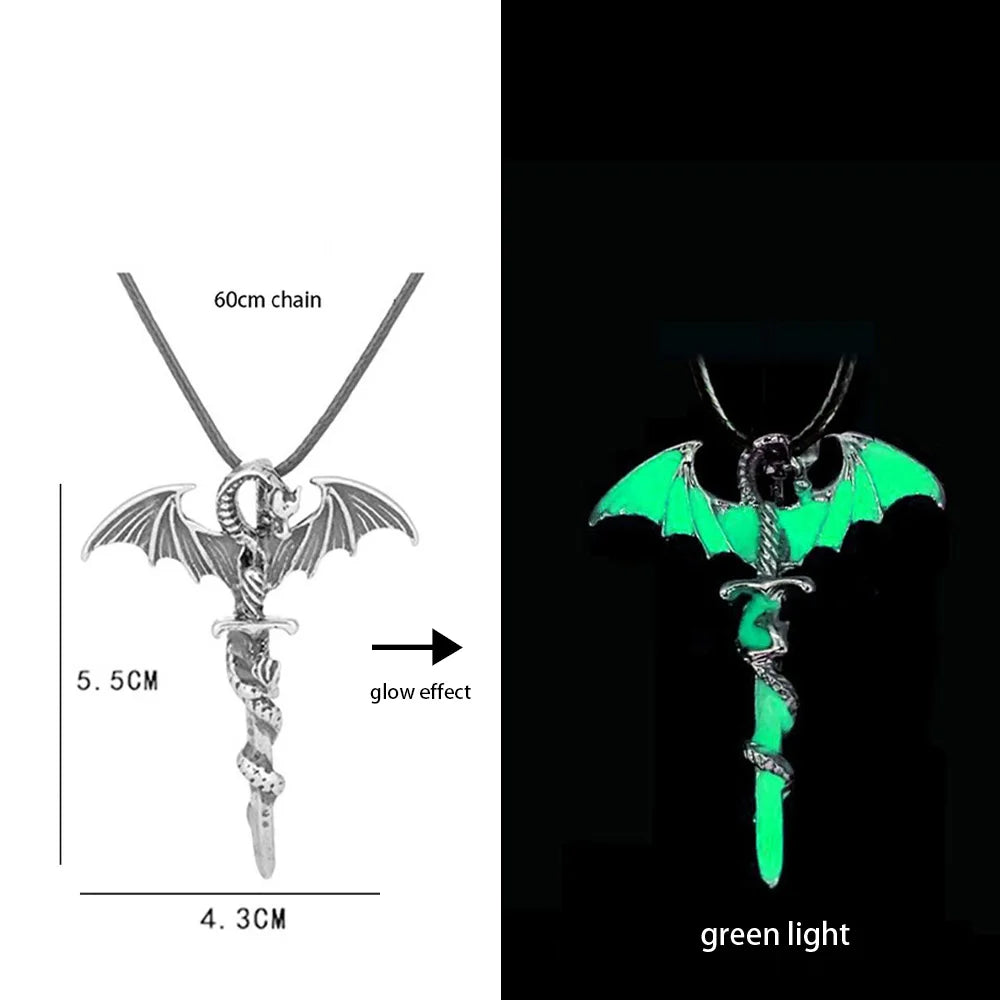Hip-Hop Rock Dragon Necklace – Stainless Steel Chain with Luminous Alloy Pendant, Glow-in-the-Dark Night Dance Jewelry