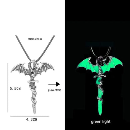 Hip-Hop Rock Dragon Necklace – Stainless Steel Chain with Luminous Alloy Pendant, Glow-in-the-Dark Night Dance Jewelry