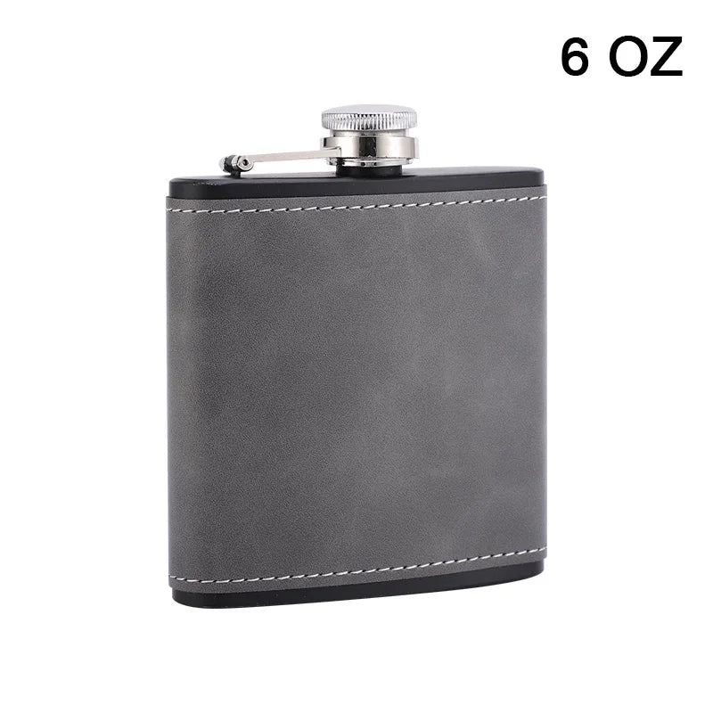 6/8oz Portable Hip Flask – Brown Leather Covered Stainless Steel Flask for Whiskey & Alcohol, Men's Gift