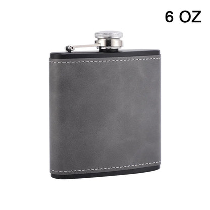6/8oz Portable Hip Flask – Brown Leather Covered Stainless Steel Flask for Whiskey & Alcohol, Men's Gift