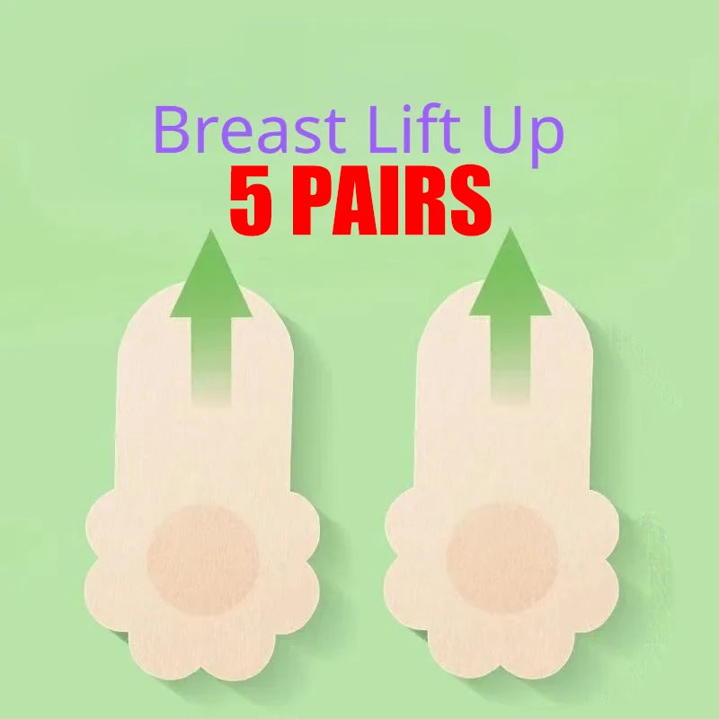 10-Piece Invisible Breast Lift Tape - Adhesive Nipple Covers and Bra-Free Breast Support Stickers