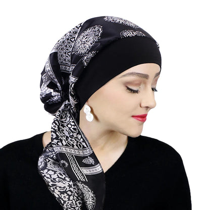 Women’s Printed Pre-Tie Headscarf – Elastic Turban & Chemo Hair Loss Head Wrap Bandana