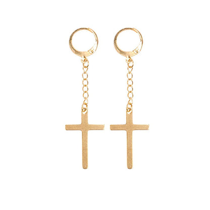 Gold Cross Huggie Hoop Earrings - Minimalist Dangle Charm Jewelry for Men & Women