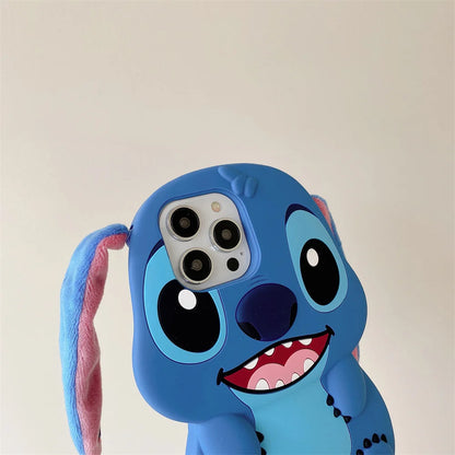 3D Cartoon Stitch Keychain Plush Phone Case with Ear Cover – Compatible with Samsung Galaxy S23/S24/S25 Ultra & A14-A34 Series