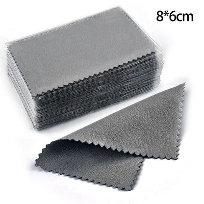 50pcs Silver Polishing Cloths 10x6.5cm & 8x8cm – Soft Cleaning Wipes for Necklaces, Rings & Jewelry Care