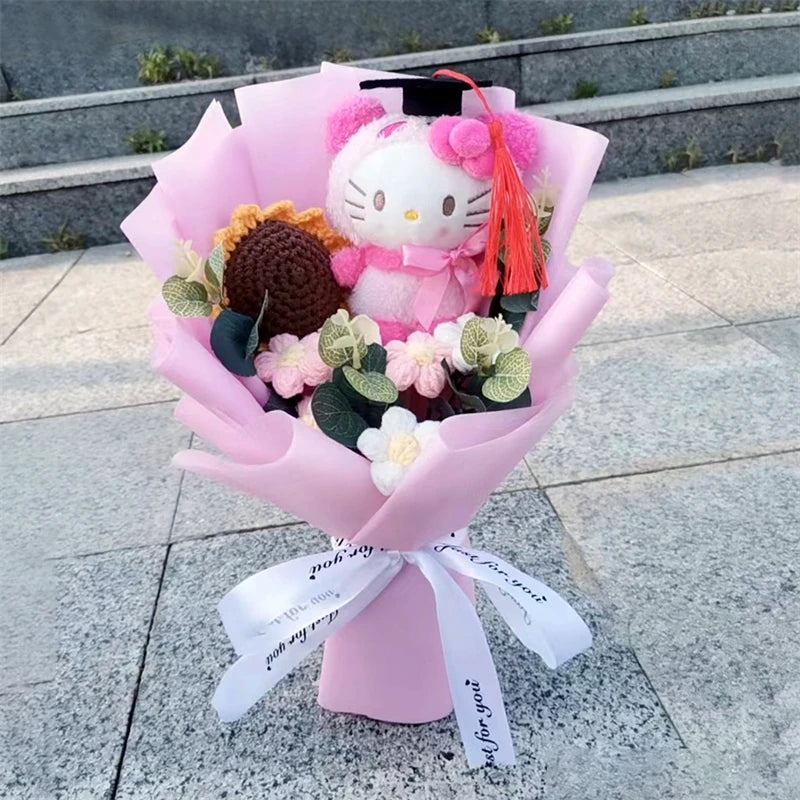 Sanrio Plush Sunflower Bouquet — Hello Kitty, Kuromi, My Melody & Cinnamoroll Gift
